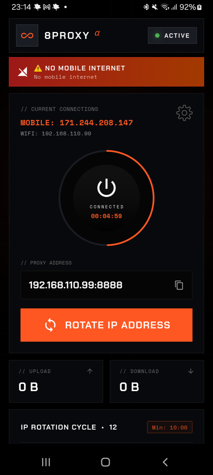 8PROXY dashboard with numbered controls