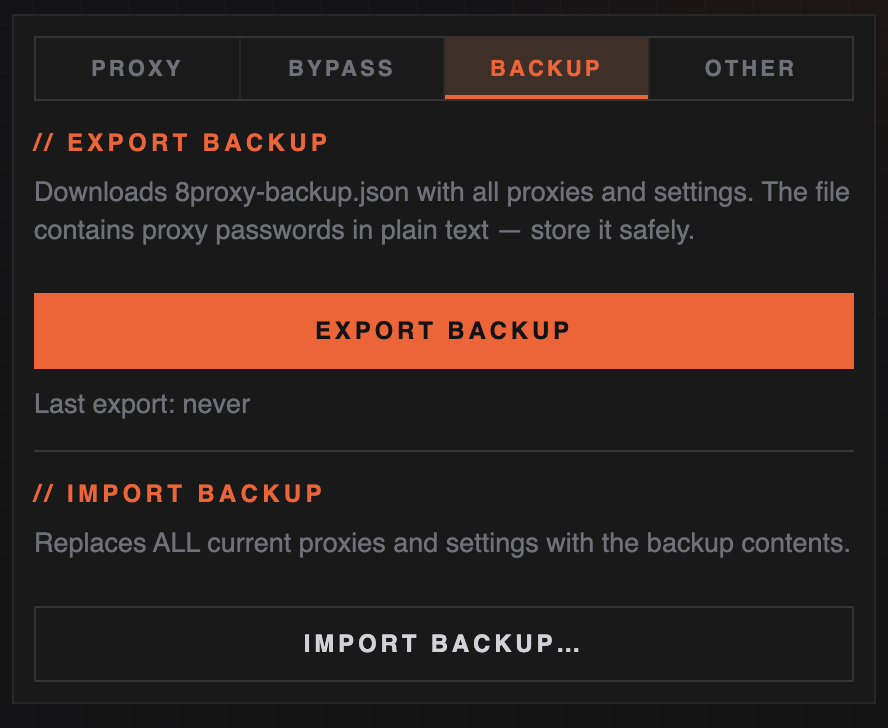 Proxy Manager Backup settings tab